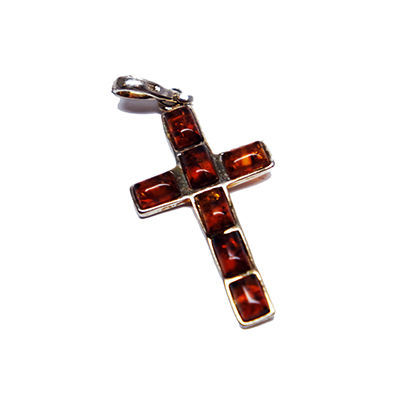 Dije De Ámbar Cruz Con Plata De 5.5P